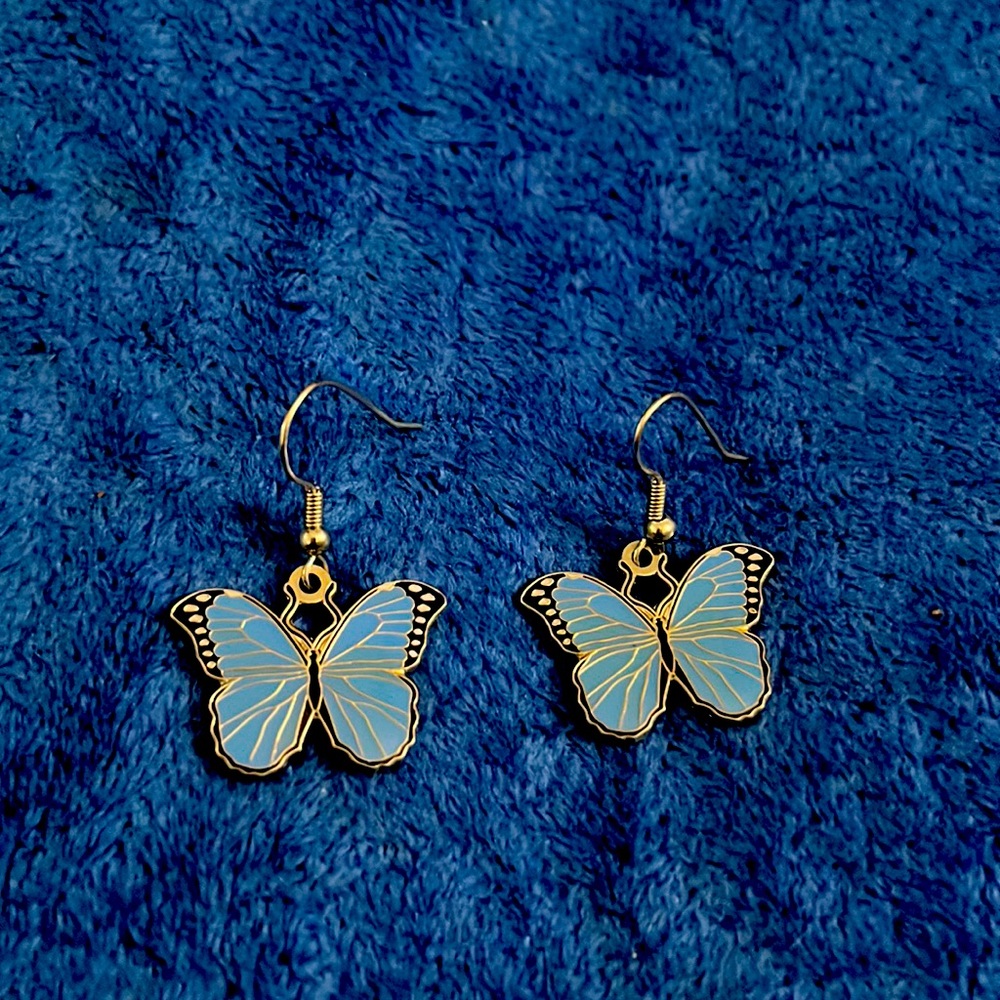 Small blue butterfly earrings